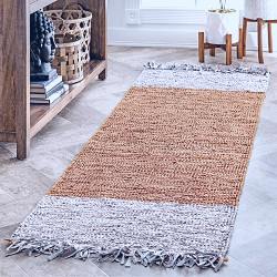 Hayworth Bordered Leather Tassel Natural Rug